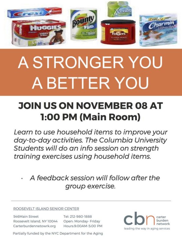 Wednesday, November 8th, A Stronger You/A Better You, CBN/RI Senior Center Wednesday, November 8th, A Stronger You/A Better You, CBN/RI Senior Center